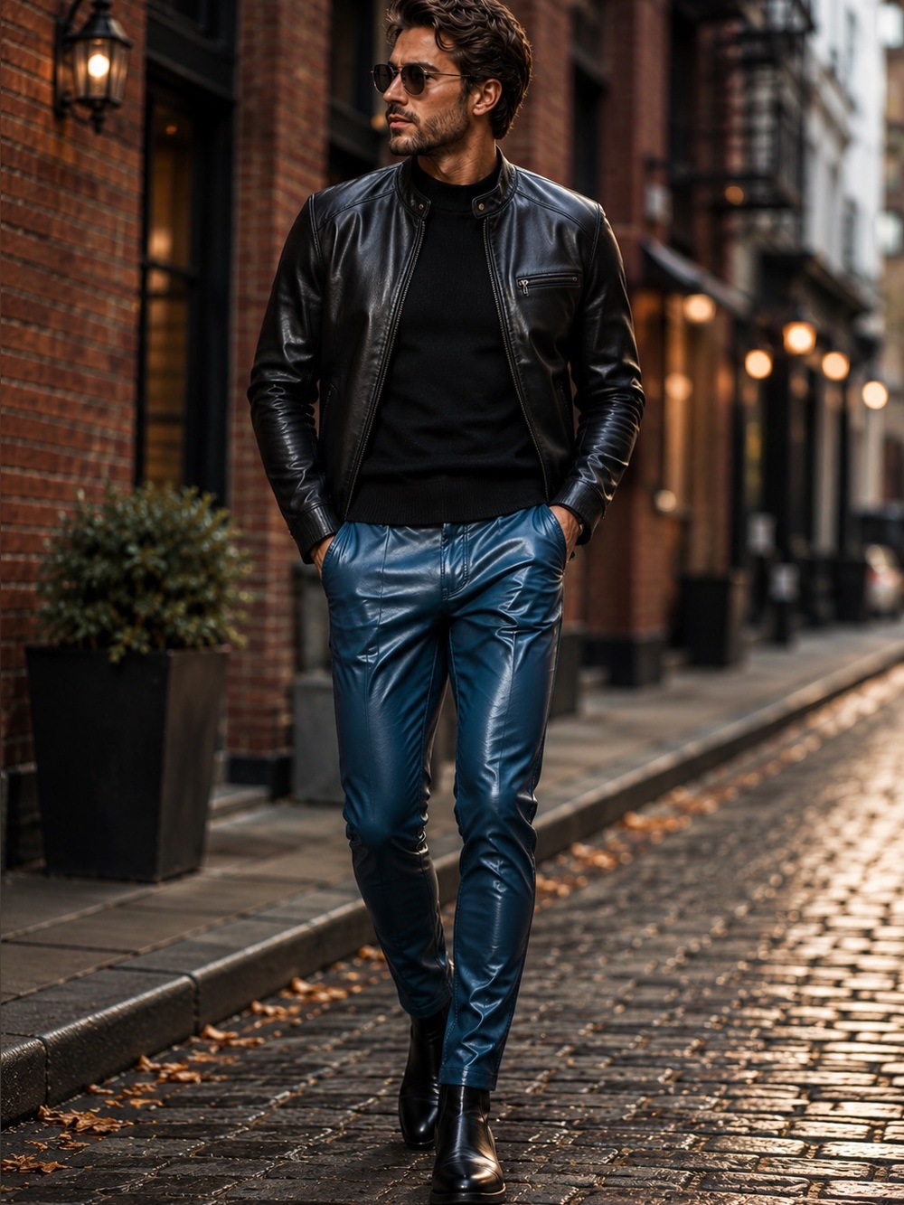 ASOS DESIGN Men’s Faux Leather Skinny Pants Teal Blue W32 L32 Vegan Leather